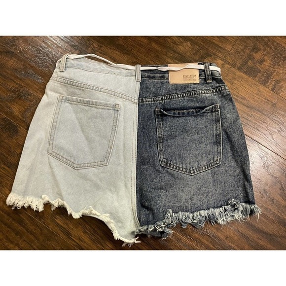 Revelation 2 Tone High Rise Waist Shorts Womens Cutoff Jeggings 7/28 - Picture 4 of 5